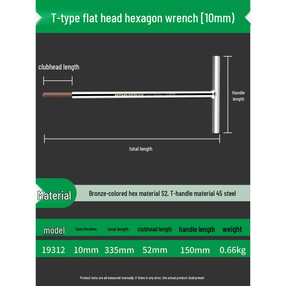 T-Type Extended Hex Wrench Set: Super Hard Steel Beveled Hex Tool, Sizes 3, 4, 5, 6