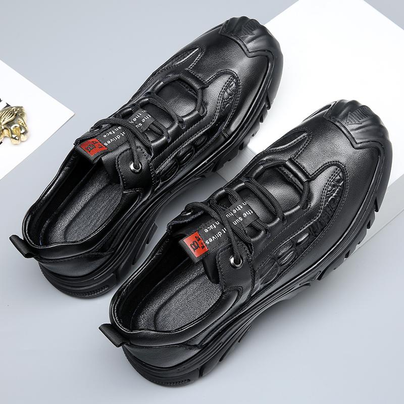 

Мода 2024 года, натуральная повседневная кожаная обувь в английском стиле на толстой подошве, мягкая повседневная обувь из коровьей кожи, новая мужская обувь, черные кроссовки на шнуровке 44 чёрный