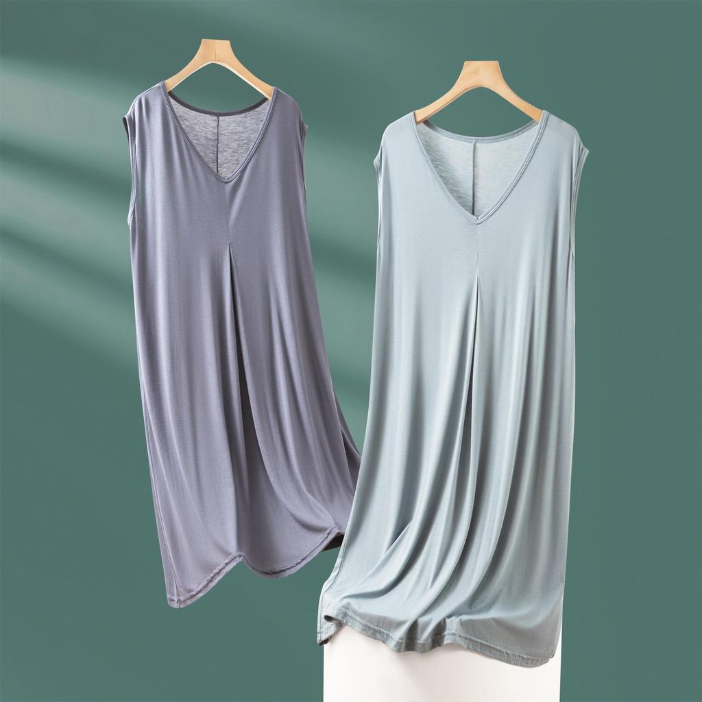 Women's Plus Size Sleeveless Long Solid Color Dress for Spring and Summer - Perfect for Home and Outer Wear
