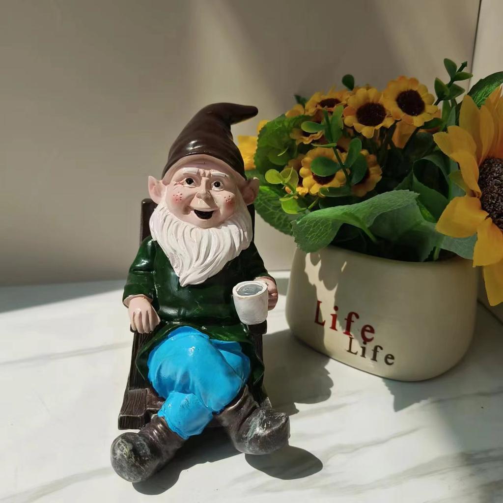 Gnome Dwarf Rocking Chair Ornament Resin Outdoor Garden Decoration Patio Drinking Tea Lazy Decoration