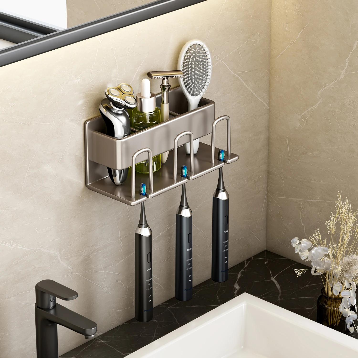 

Алюминиевый настенный держатель для электрической зубной щетки без дырокола, крючок для хранения стаканчиков зубной пасты, органайзер для аксессуаров для ванной комнаты