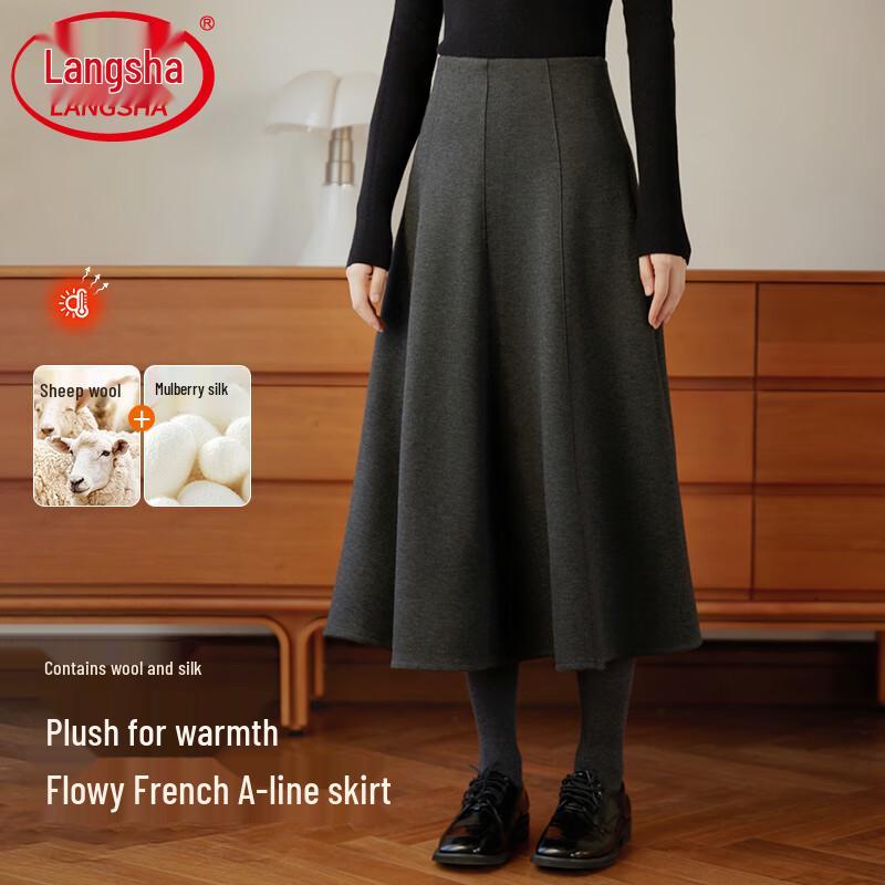 Langsha French Style Cashmere Silk Blend A-Line Skirt XL