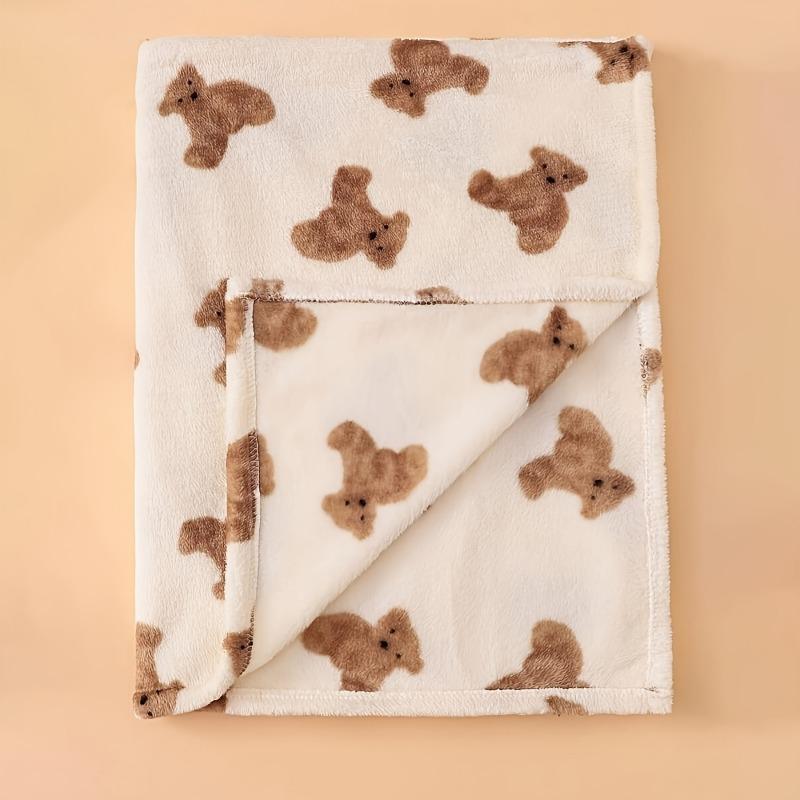 Soft Plush Teddy Bear Pattern Kids Blanket Cozy Brown Nursery Throw for Bed, Stroller Durable Polyester Infant Travel Home Use