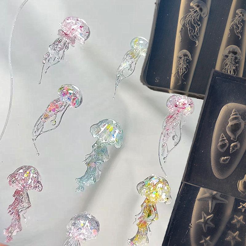Silikonová forma na modelování nehtů Oceánský styl Mušle Hlemýžď Hvězdice 3D razítkovací destička Šablony na nehty DIY UV gel Manikúrní nástroje Nail Art