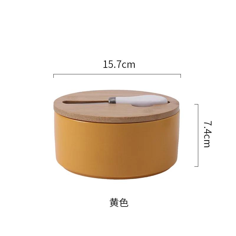 6 Inch Ceramic Butter Box with Lid Sealed Box Household Round Butter Boxs with Knife Butter Dish Cheese Boxs Kitchen Tableware
