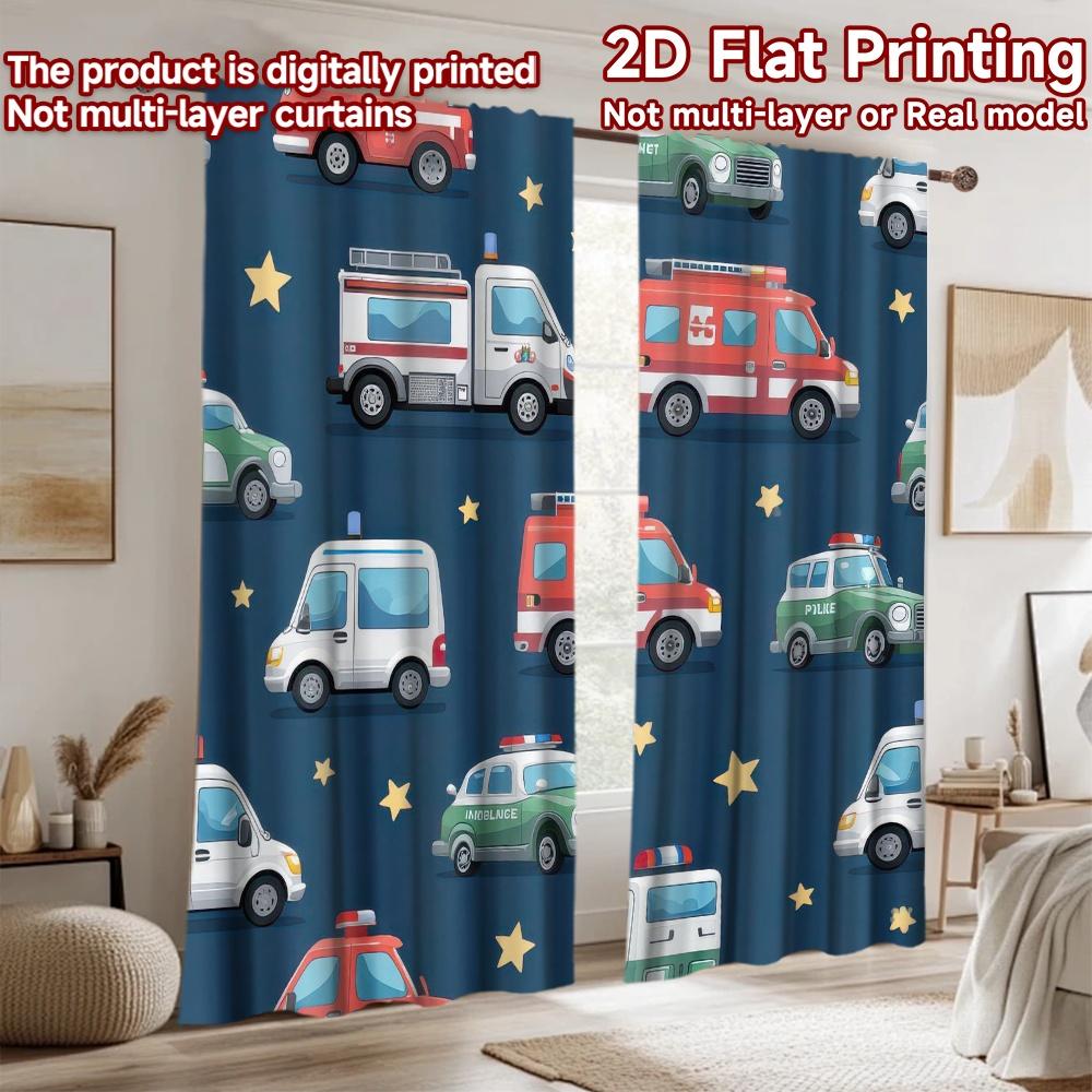 2D flat Photography Backdrop Photography Backdrop Emergency Vehicles and Stars 100% Polyester Family Party Use for Door,