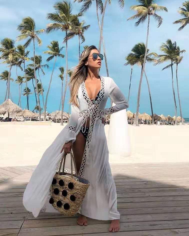 Seaside Cotton Beach Dress: Loose Bikini Cover-up, Sun Protection Shawl, Cardigan for Spring.