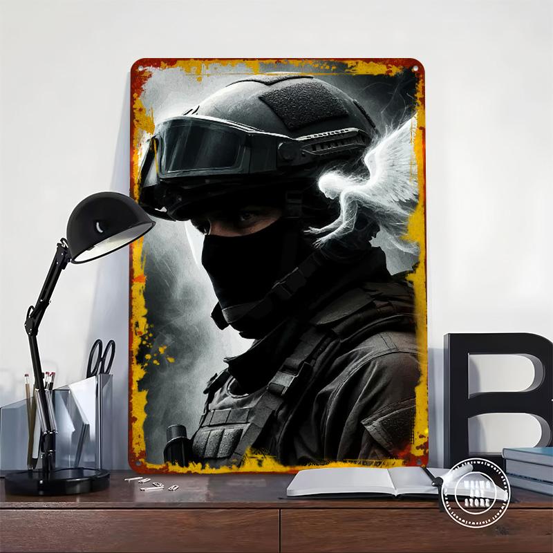 Soldato Angelo Figura Placca di Latta Poster Arte da Parete Personalizzata Segnali Metallici Retro Vintage per Man Cave Stanza dei Giochi Decorazione Decor