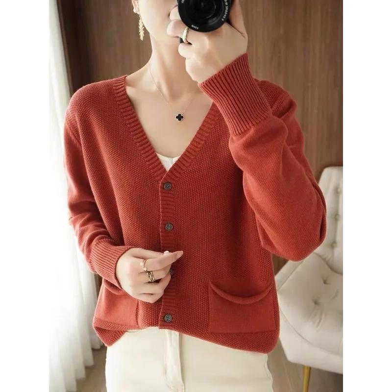 Spring and Autumn Long-sleeved Temperament Sweater Thin New Knitted Cardigan for Women V-neck Loose Short Jacket Knitted