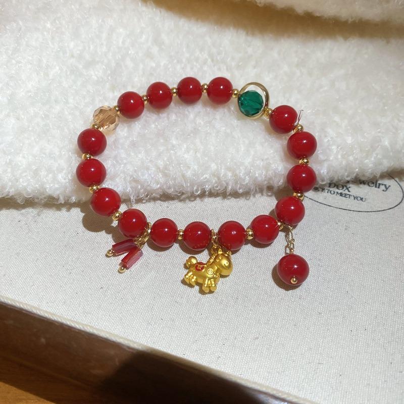 Benmingnian glass beaded pony pendant bracelet New Chinese style national style bracelet Light luxury high-end jewelry wholesale