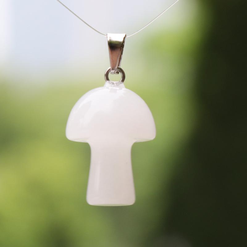 2cm Natural Crystal Jade & Pink Tiger Eye Mushroom Necklace Pendant