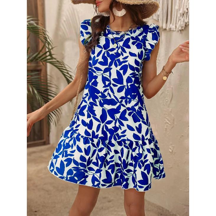 

Новое весенне-летнее отпускное повседневное ездовое на работу удобное сексуальное элегантное женское модное принтованное платье M синий