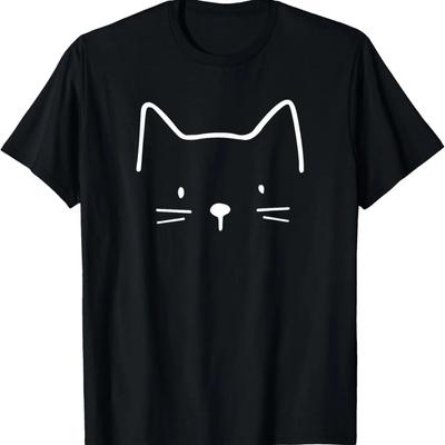 Minimalist Cat Mom Cat Dad Gifts Men Kids Women Funny Cat T-Shirt