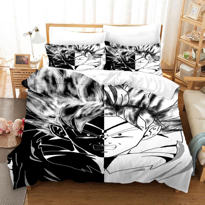 3D Cartoon Anime Digital Printing Dragon Ball Peripheral Bedding Duvet Cover Three Piece Set Decorative Bed Sheet Pillowcase