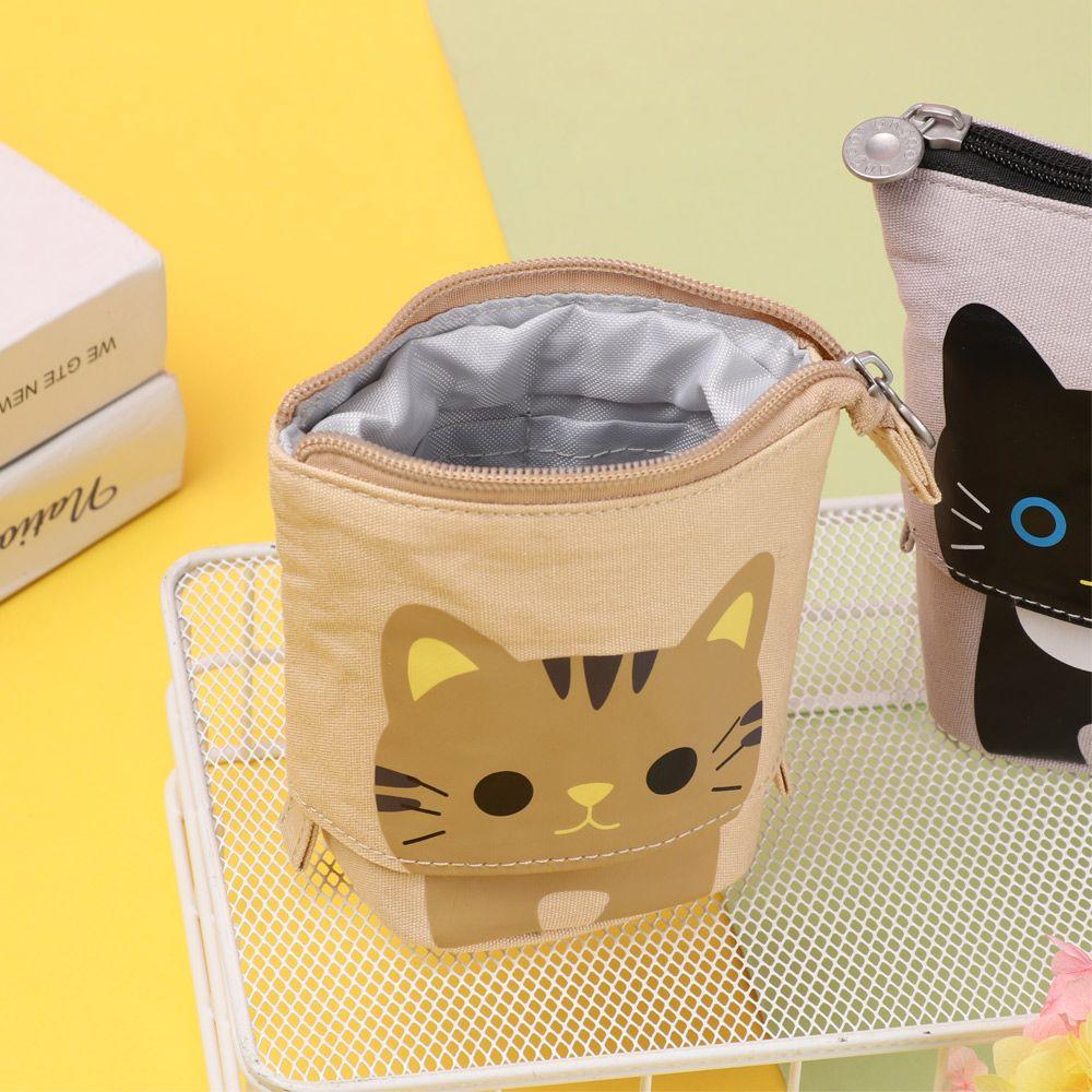 Large Capacity Cute Telescopic Cat School Pencil Case for Girls Boy Pencilcase Canvas Flexible Pen Bag Kawaii Pen Box Stationery