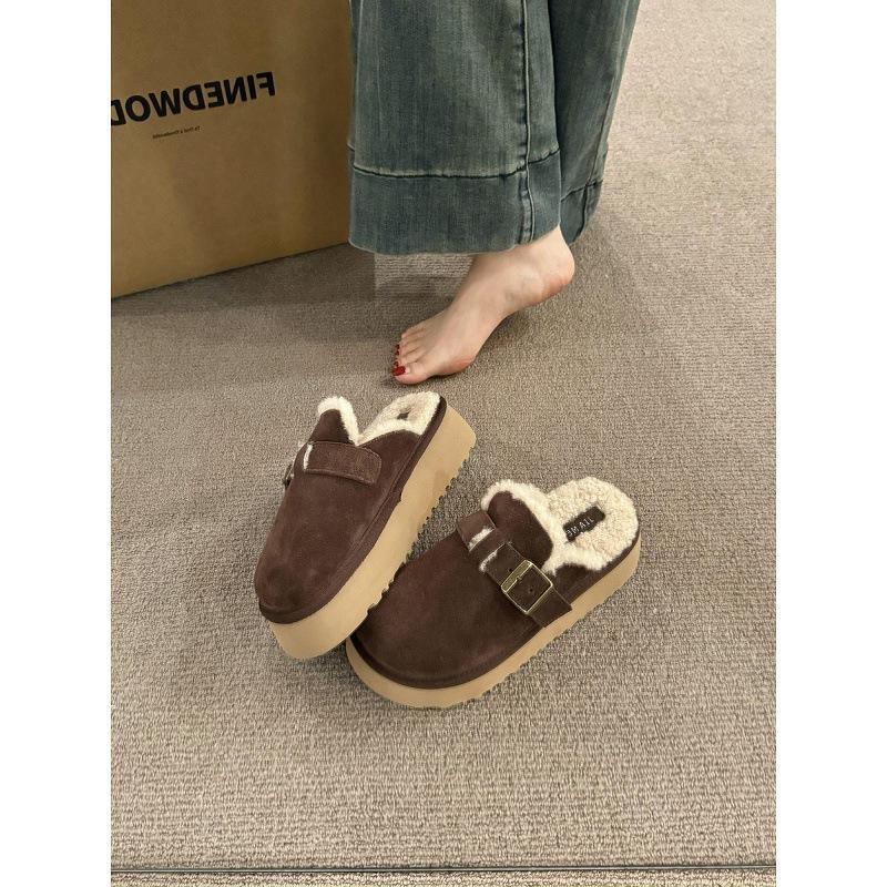 Cowhide version! Thick-soled snow boots increase the height of the bag head and half-drag women's autumn and winter new warm and thickened plush B