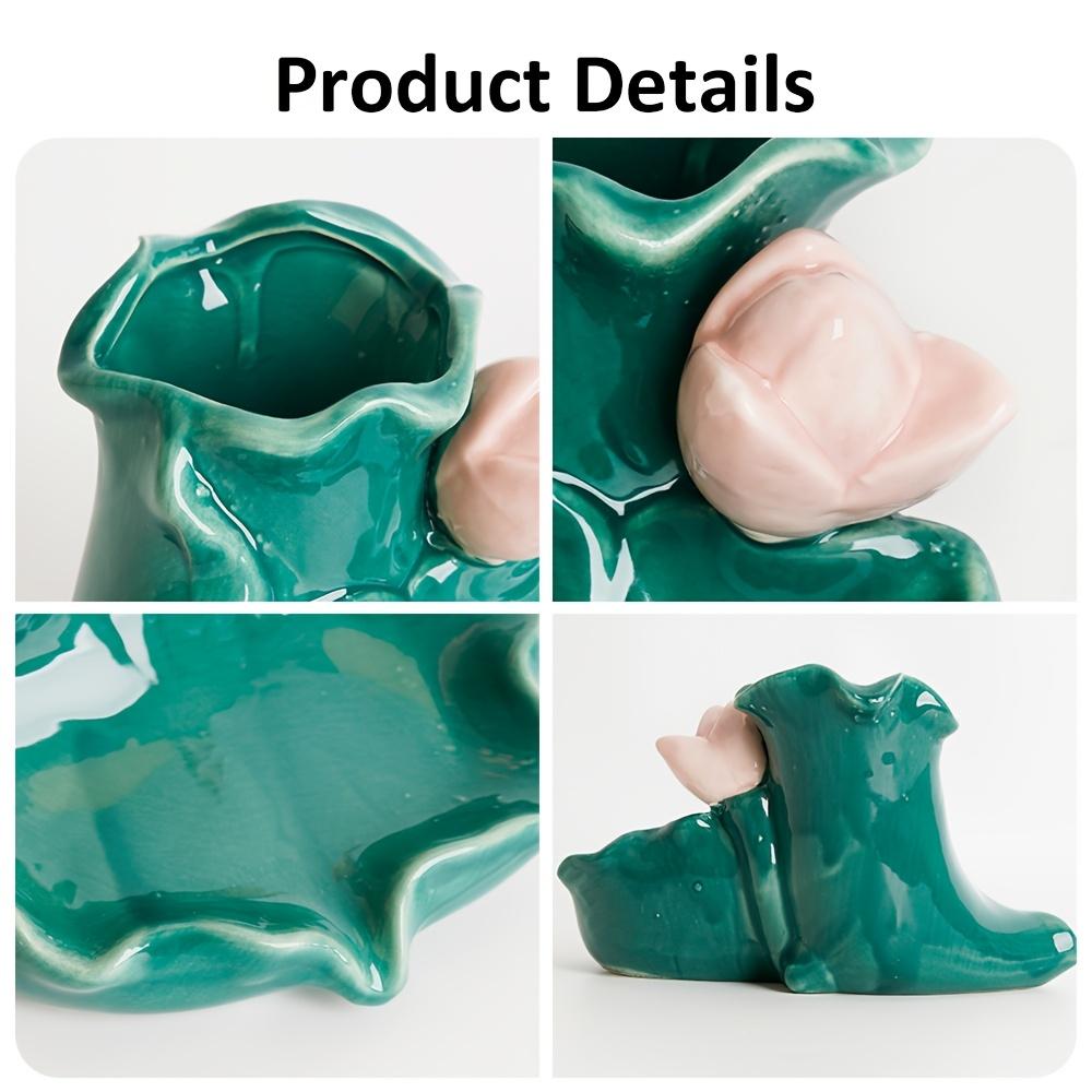 1pc Lotus Leaf Design Multifunctional Toothbrush Holder, Luxury Ceramic Bathroom Vanity Organizer for Toothbrushes, Toothpaste, Makeup Brushes