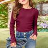 Girls' Ribbed Tee - Long Sleeve Round Neck Casual Top