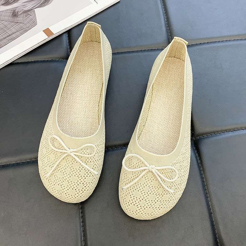 Knitted Mesh Shoes Women's 2025 Summer New Soft-soled Fairy Wind Gentle Bow Single Shoes One Pedal Maternity Shoes Women
