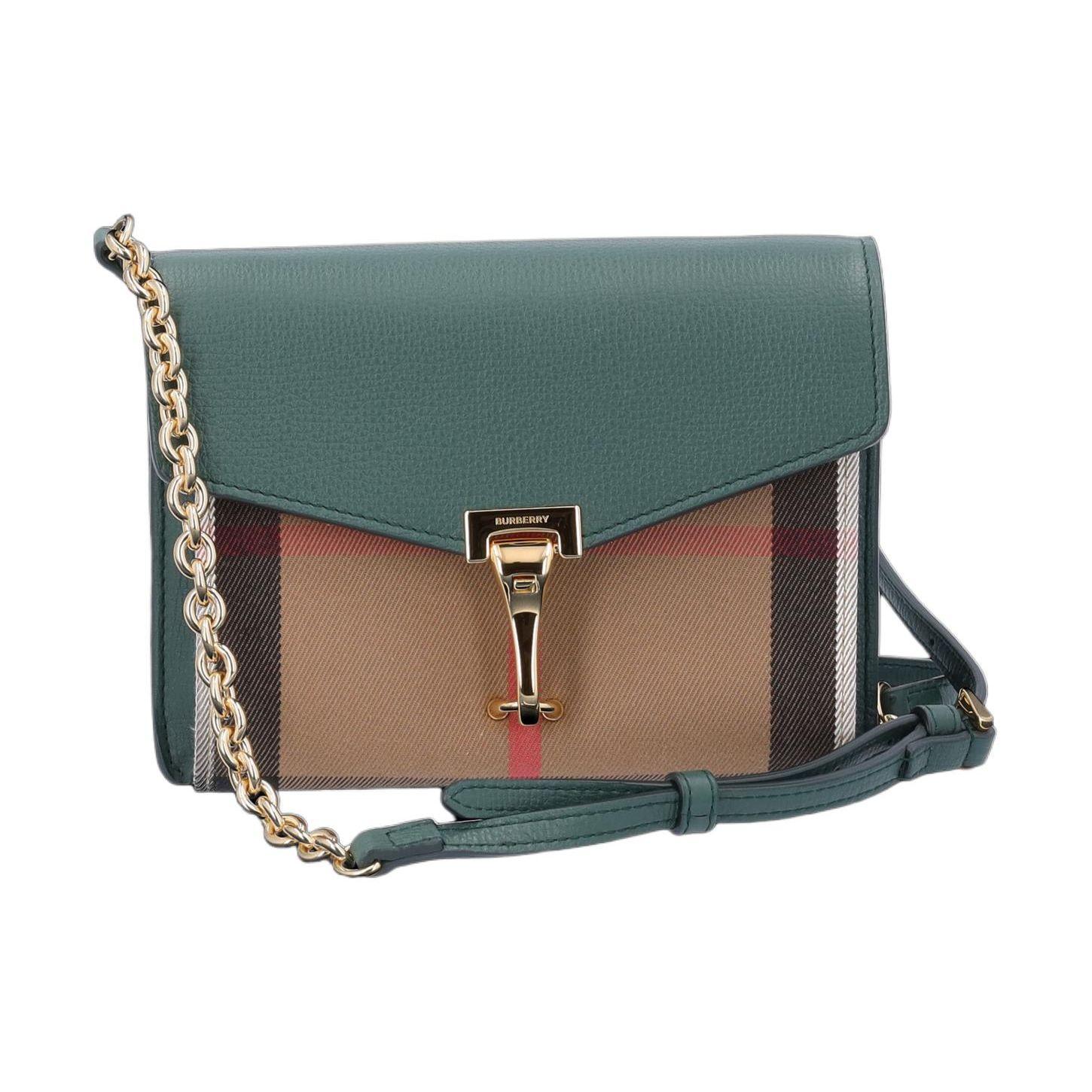 

Burberry Green Leather Vintage Check Crossbody Bag With Gold Hardware & Chain Strap For Daily Use Basic Set (Bag+Dust Bag)