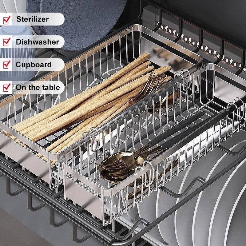Hanging Cutlery Holder Drainer Spoon Fork Chopsticks Storage Basket Rack 304 Stainless Steel Tool Organizer,Kitchen Accessories
