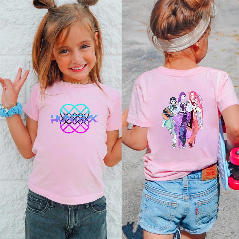 Kpop Hunter Girls' Korean Printed Short Sleeve Medium to Small Kids' T-Shirt