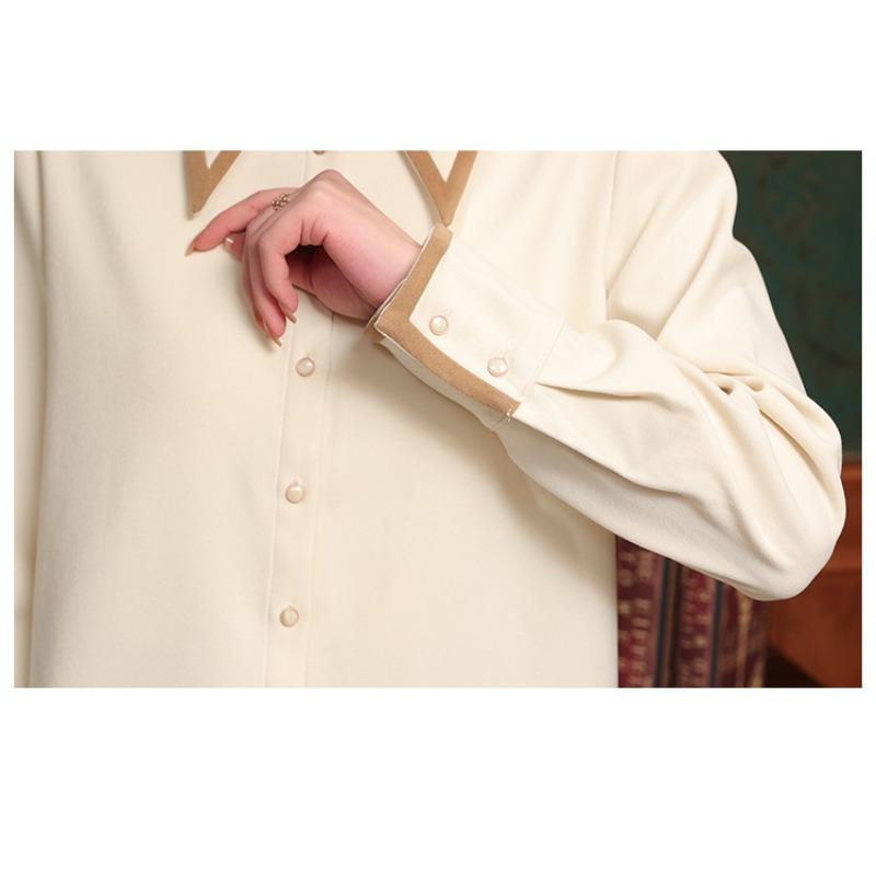 Dámská vintage manšestrová košile s broušeným povrchem na jaro a podzim, topy jako vnitřní spodní košile