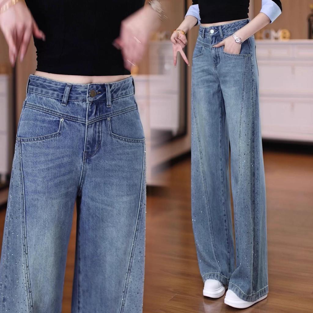 Women's High Waist Slim Fit Loose Wide Leg Jeans with Full Sky Stars Design - Spring/Autumn 2026 Collection