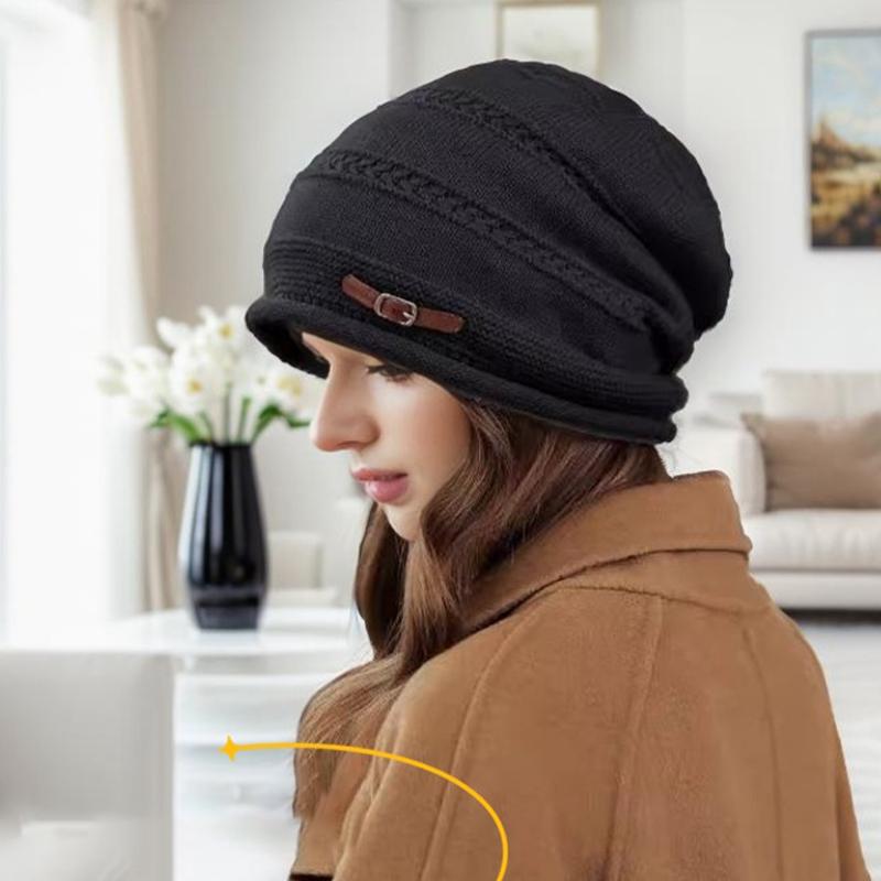 All-Match Large Head Circumference Curled Brim Velvet Hat Autumn And Winter Thickened Knitted Hat Women'S Warm Wool Hat