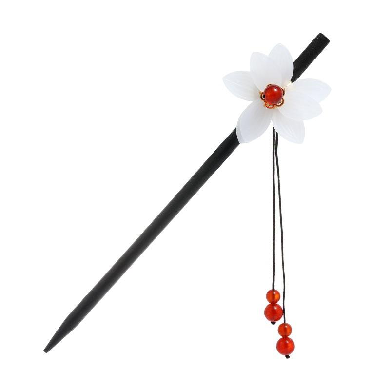 A lotus Hanfu fringed hairpin, glazed petal lotus agate hairpin, wooden hairpin head jewelry