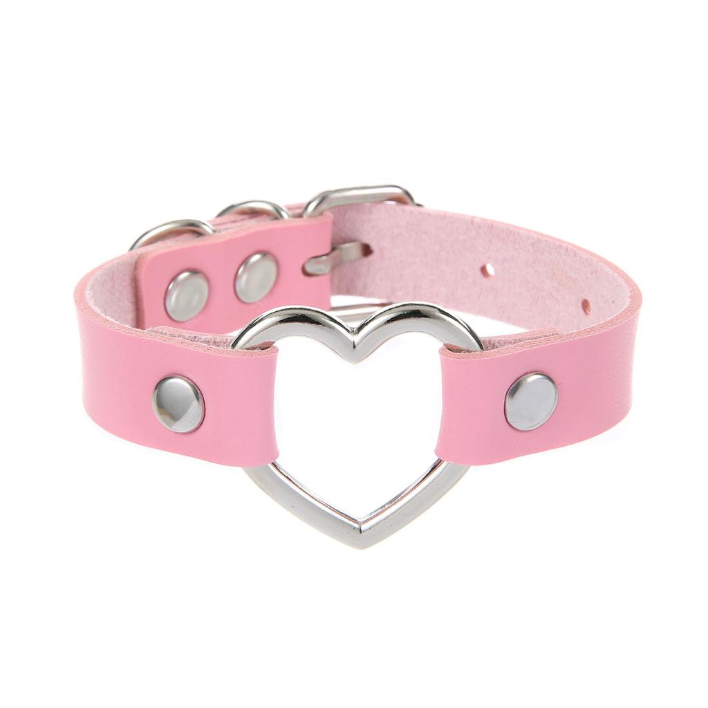 Silvery Heart Gothic Studded Bracelet Pu Leather Adjustable Black Wristband Rock Punk Cuff Bangles