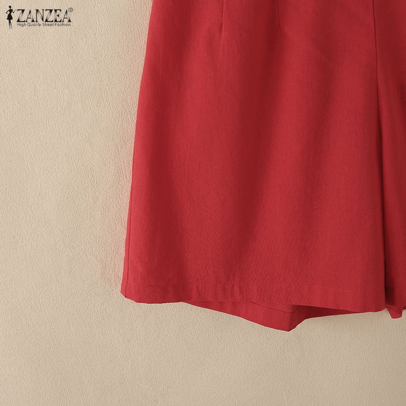 ZANZEA Women Short Sleeve Blouse and Shorts Casual Two Piece Sets