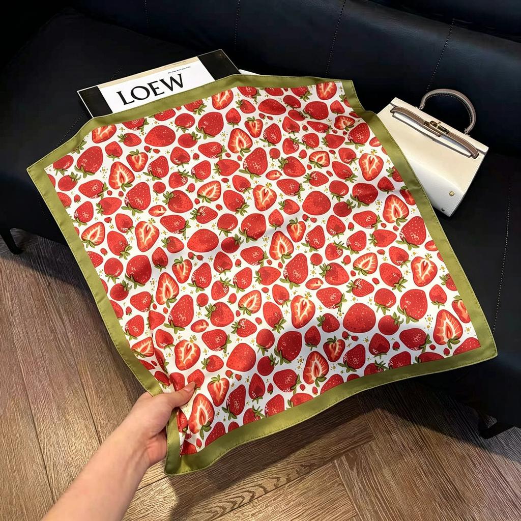 Sen green flower print fresh imitation silk scarf premium versatile square scarf neck protection scarf trendy headscarf scarf women