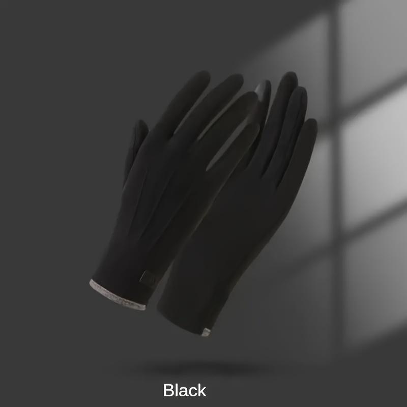 1 Pair of Thermal Fleece-Lined Polyester Gloves for Women, Touchscreen Compatible, Elastic Warm Outdoor Driving and Cycling Gloves