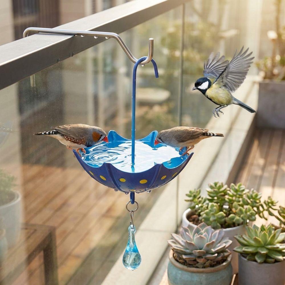 Umbrella-shaped Hanging Bird Feeder Cast Iron Art Rainwater Collection Bird Water Bowl Colorful Rust-Proof Garden Bird Bath
