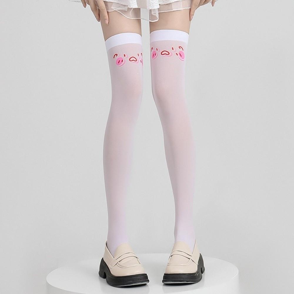 Cat Ear Kawaii Stockings Printed Design Women Long Socks Sweet Knee High Socks  Daily