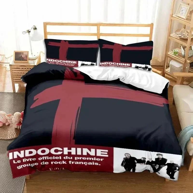 

3D Print Indochine Rock Logo Bedding Set Double Twin King Duvet Cover Comforter Pillowcase Boys Girls Adults Bedroom EU Single(135*200cm)3pcs