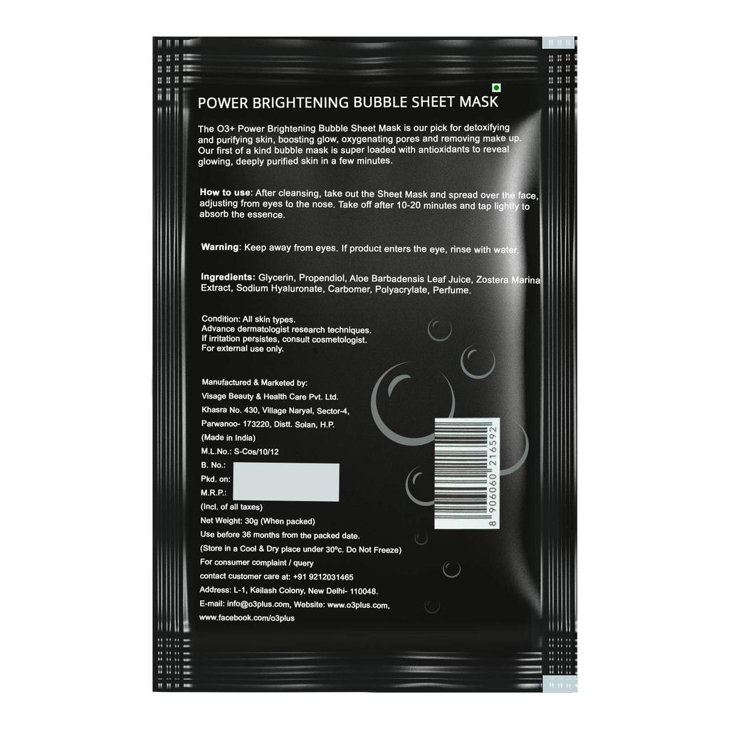 O3+ Power Brightening Bubble Sheet Mask For Deep Cleansing And Radiant Skin Glow 30 g Pack Of 2 For Even Tone Glow Boost