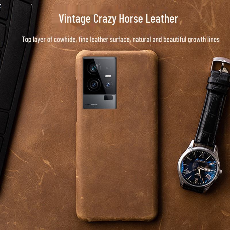 iQOO Z7 Cowhide Crazy Horse Leather Half Package Protective Cover - High-End Leather Case for iQOOZ7x