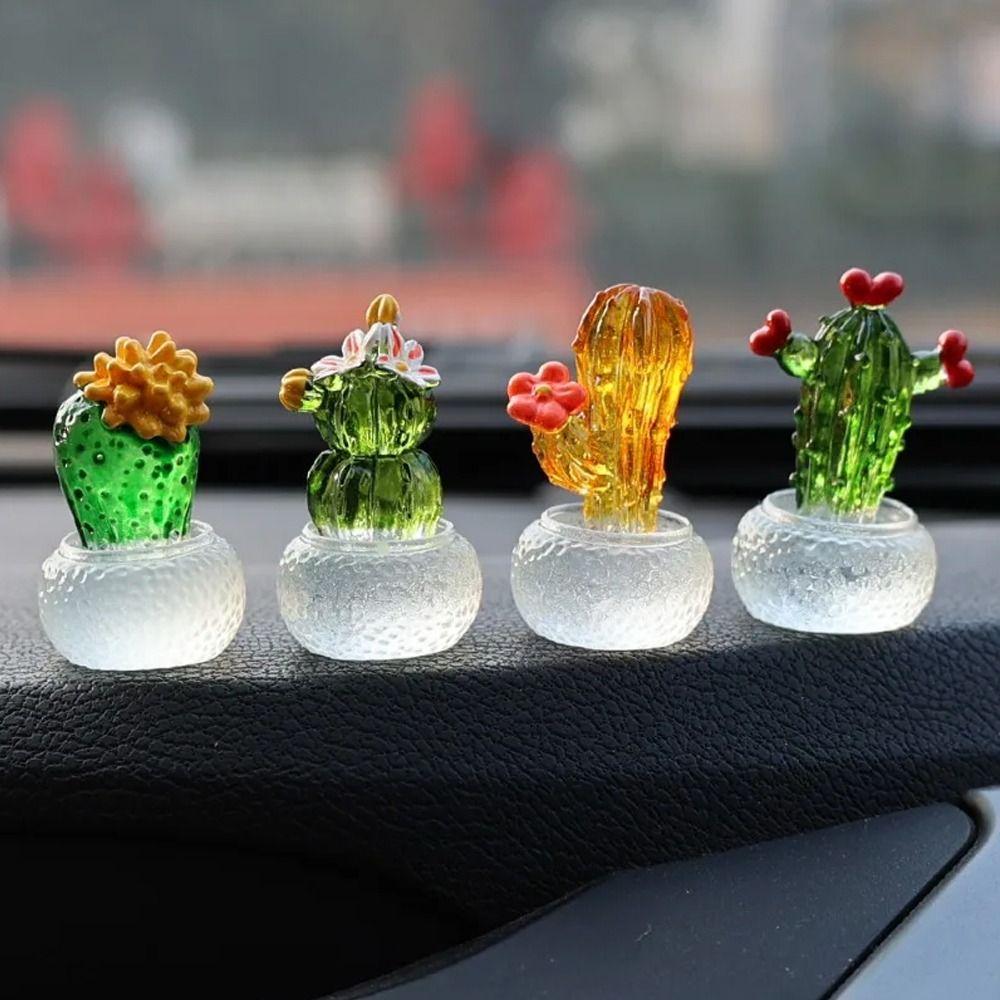 Cartoon Cactus Bonsai Decor Resin Crafts Simulated Cactus  Car Computer Decoration