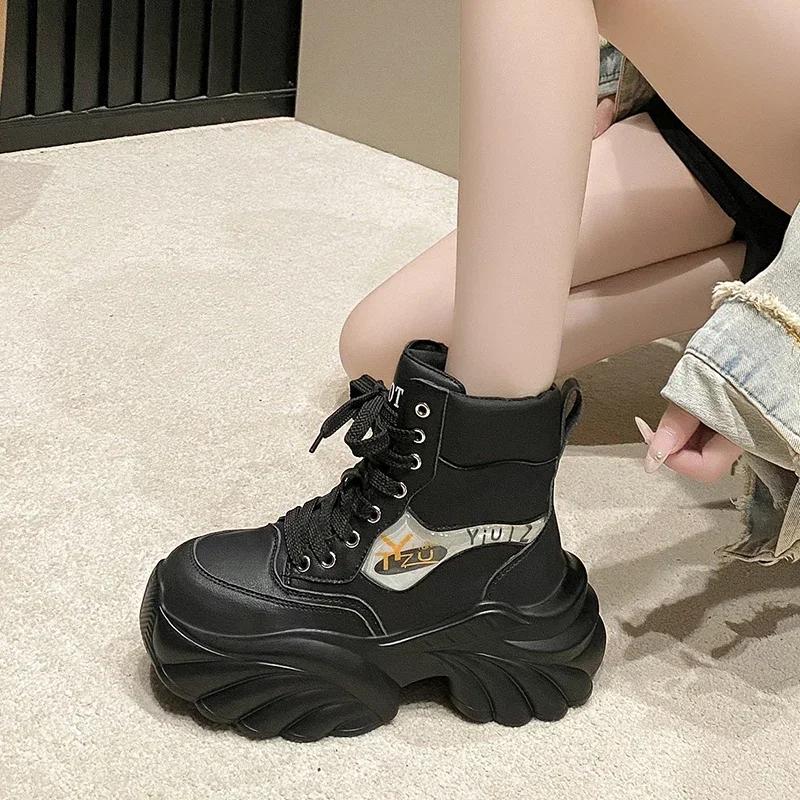 Mode Damen Winter Flats Plateau Sport Stiefeletten PU Leder Schnürung Mode Casual Laufschuhe Damen Neuer 2025 Trend Komfort Stiefel