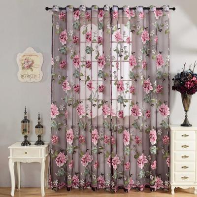 Peomies Embroidered Curtain with Holes Beads Light Transmission Door Window Curtain for Living Room