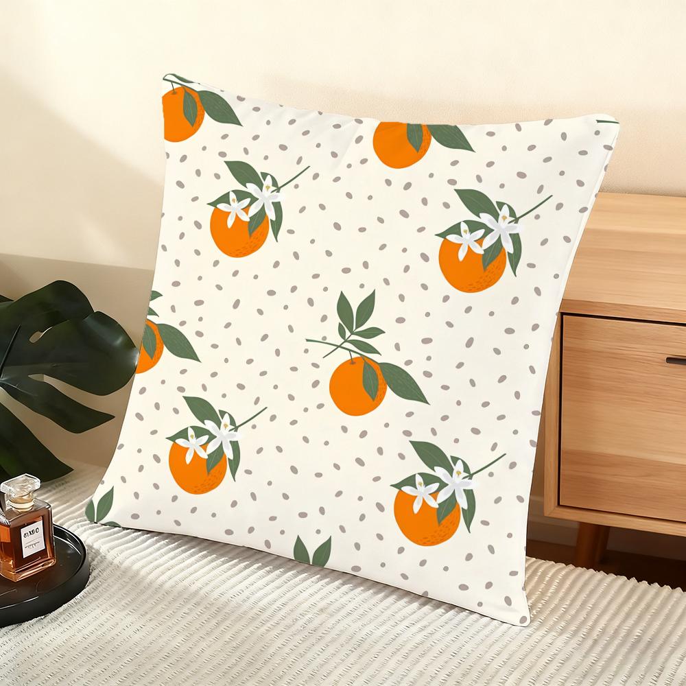 Orange Pattern Cushion Cover Soft Short Plush Pillow Cover Smooth Cozy Texture Aesthetic Cushion Case Home Decor
