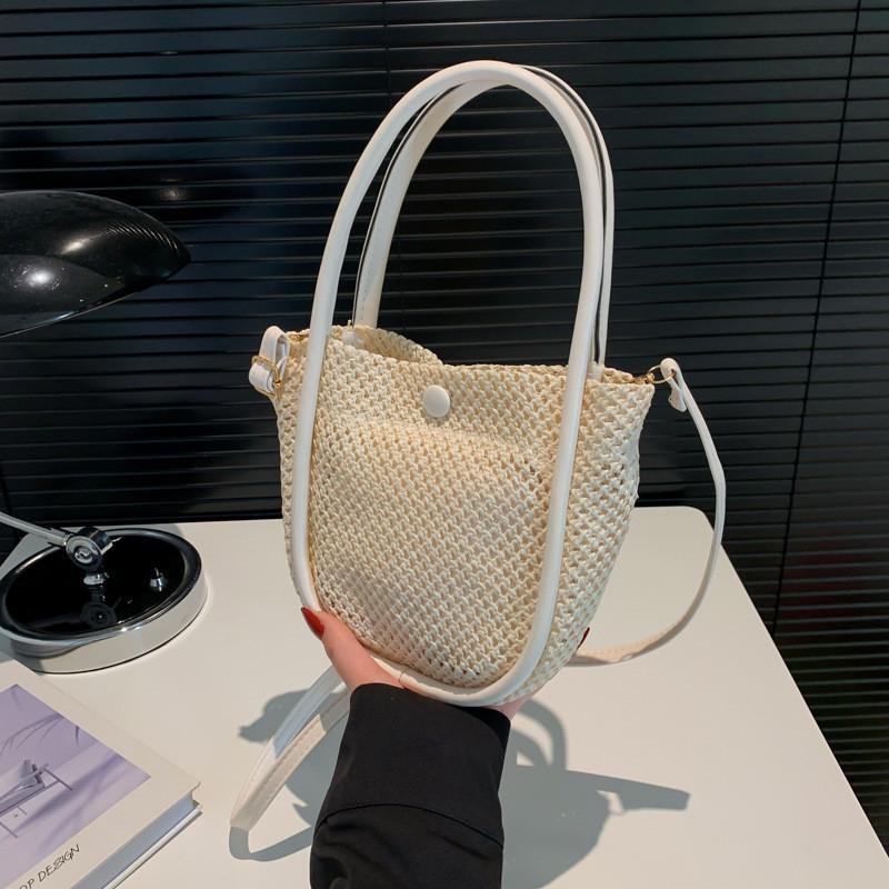 Trendy Summer Korean Style Woven Bag In Beige And Brown For Casual Outings