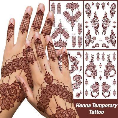 9 Stück Wasserübertragungs-Aufkleber Henna-Tattoo-Sticker Indien Mehndi Blume Fake Henna Temporäres Tattoo Sofort Wasserdicht