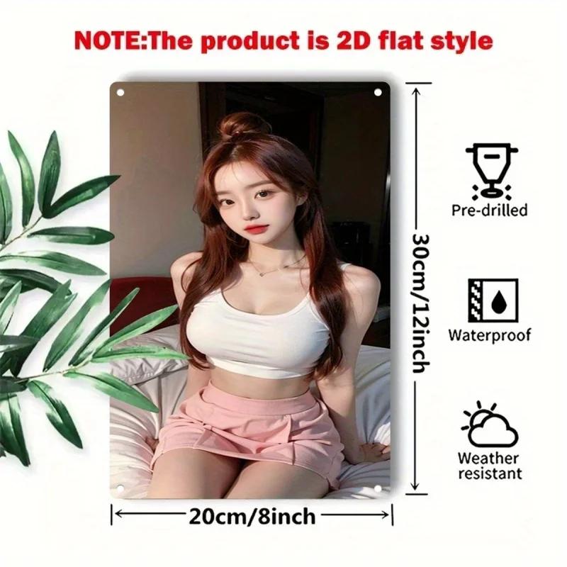 Hisun Tin Sign HD Metal Tin Sign Cute Asian Girl Bedroom Portrait Vintage Wall Art Decor for Home Bar Cafe Garage Retro Metal Poster Plaque Gi