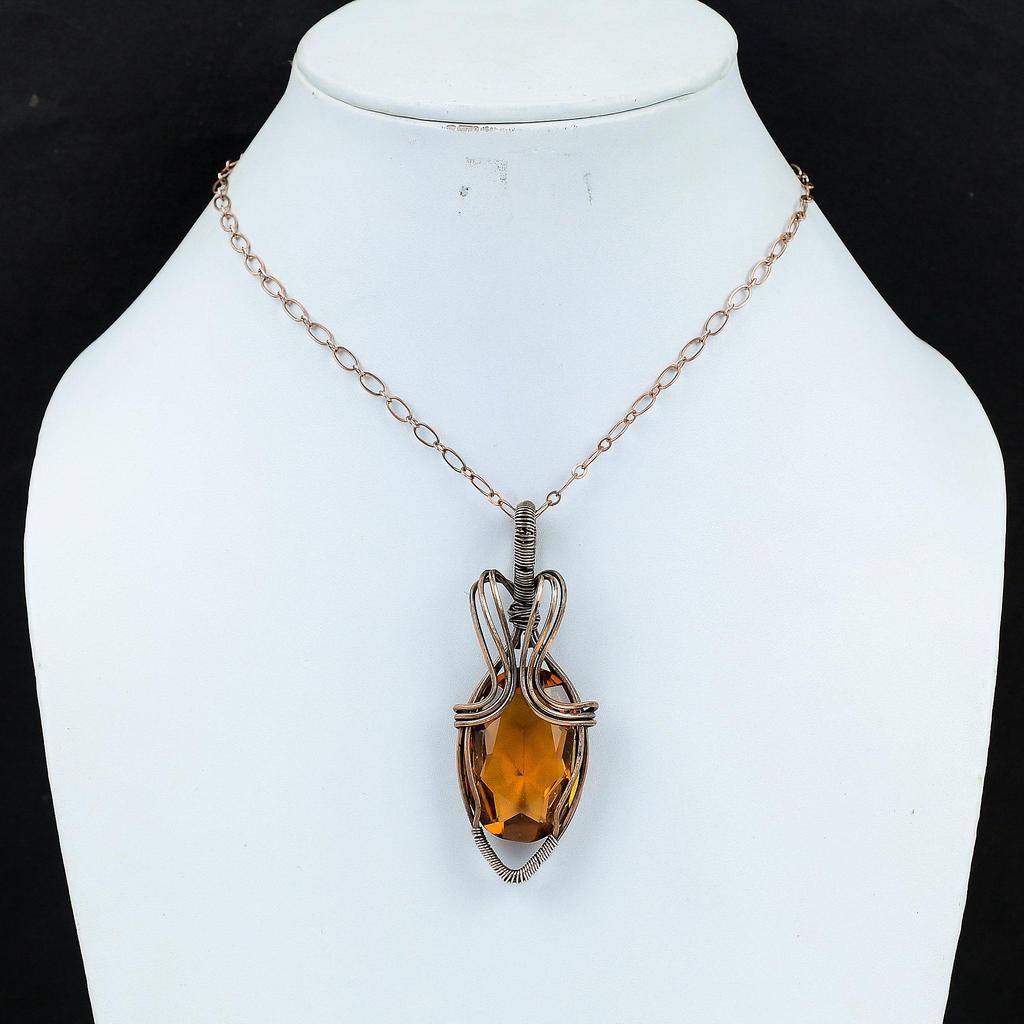 Honey Topaz Gemstone Handmade Pure Copper Wire Wrap Jewelry Pendant For Thanksgiving