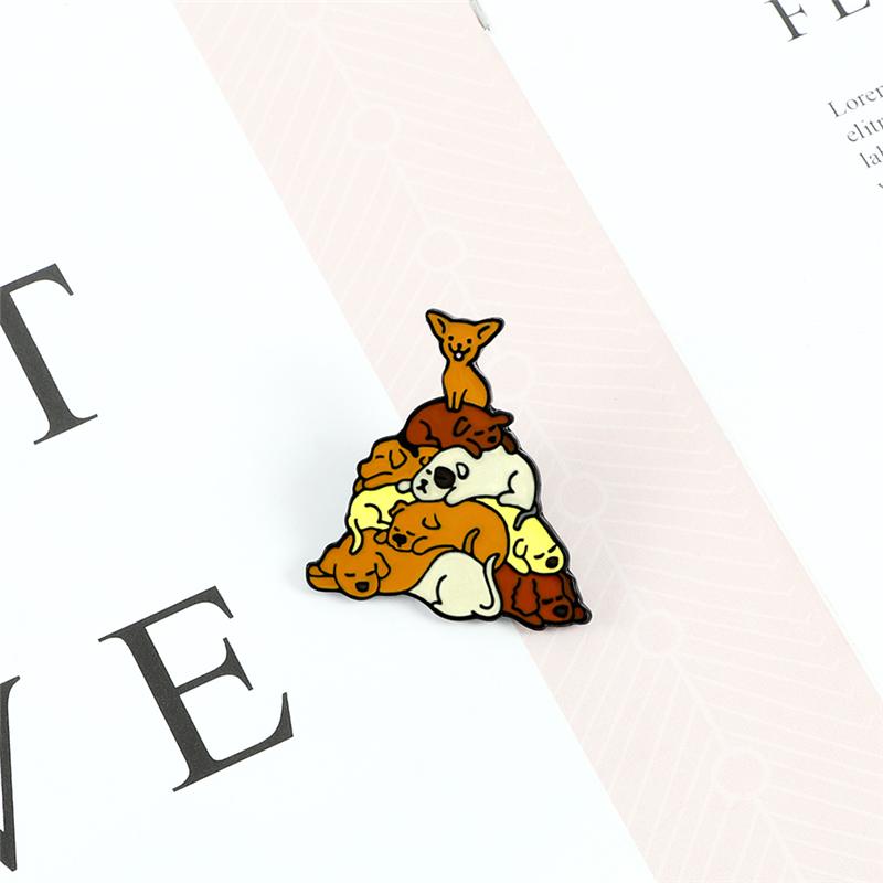Cute Animal Dogs Brooches Funny Sleeping Puppy Enamel Pins Cartoon Badge Backpack Denim Lapel Pin Jewelry Gifts for Friends Kids