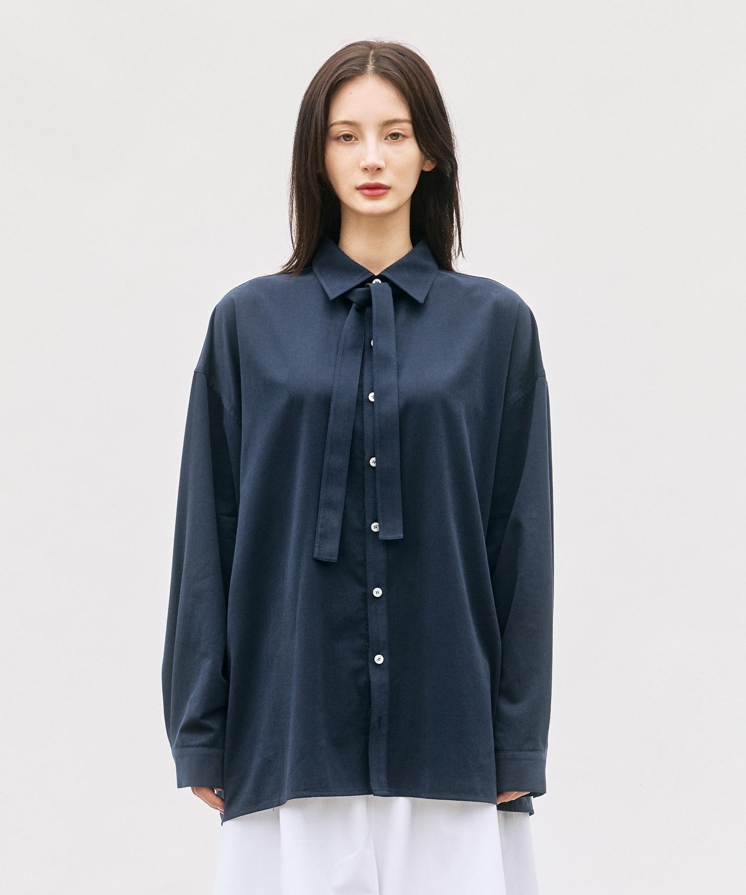 Monophobia Strap Tie Neck Blouse Navy Navy