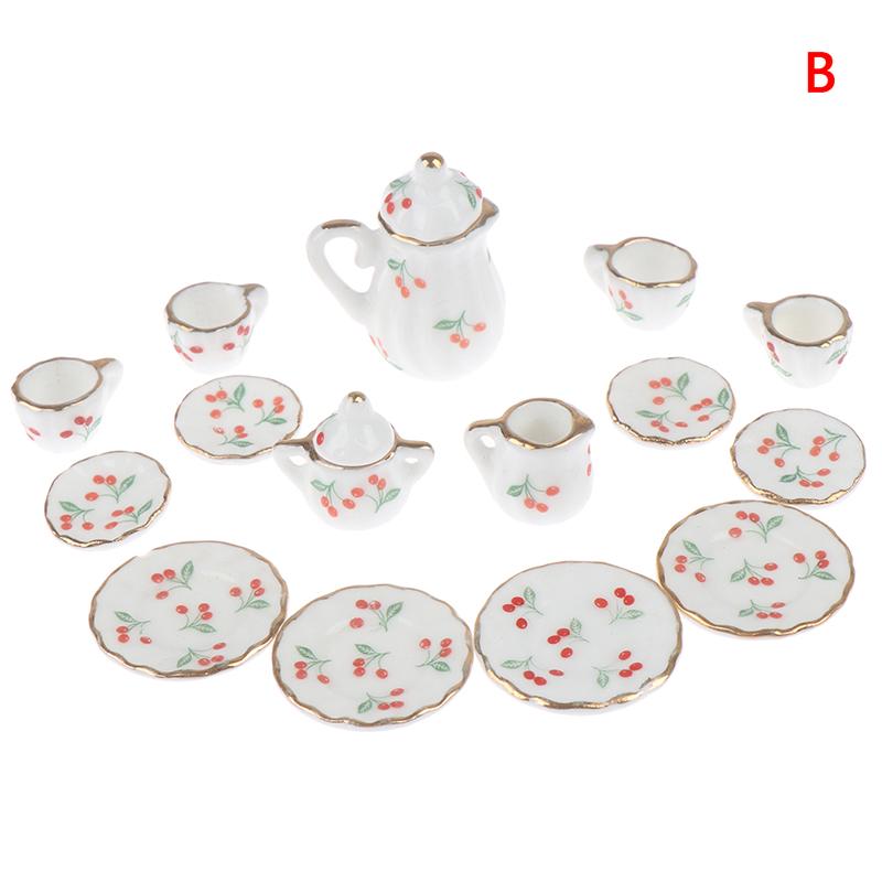 1:12 Dollhouse Miniature 17Pcs Porcelain Tea Cup Set Chintz Flower Tableware